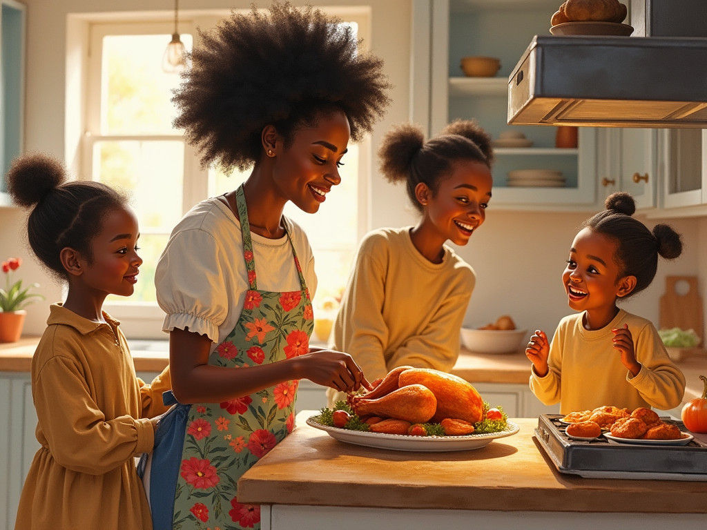 Cozy Family Thanksgiving in Watercolor Impressionist Style