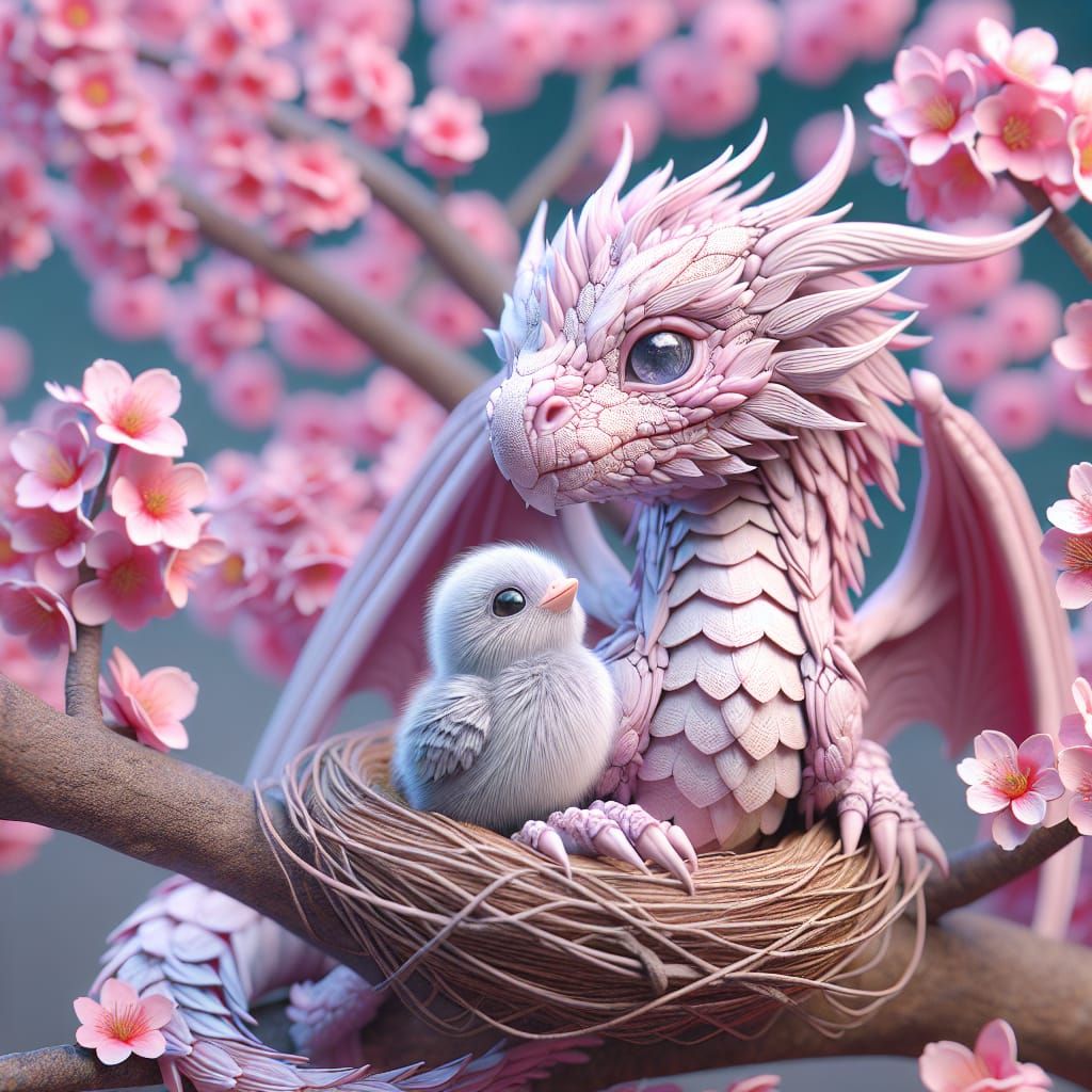 Pastel Dragon with Cherry Blossoms in ZBrush Style