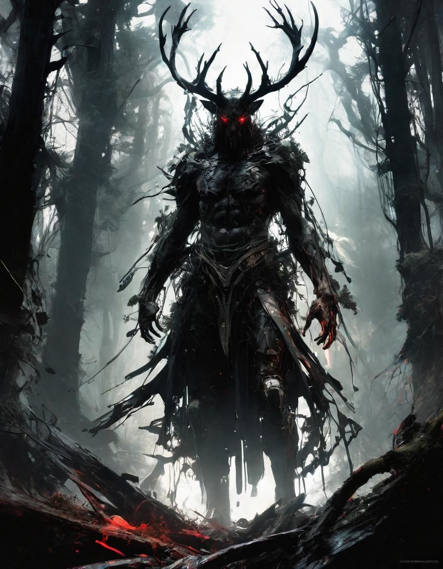 Demonic Forest Entity in Whimsical Sci-Fi Style