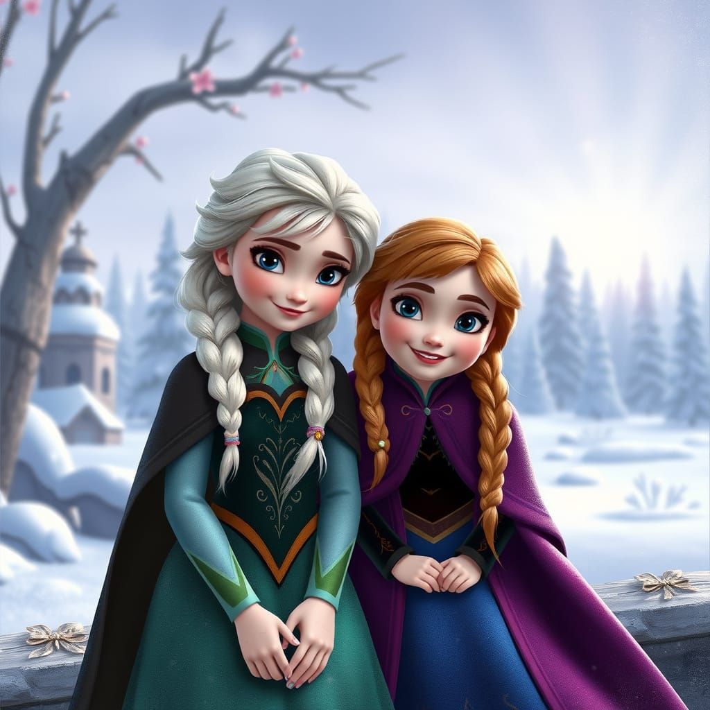 Elsa and Anna Together in Childhood Scene