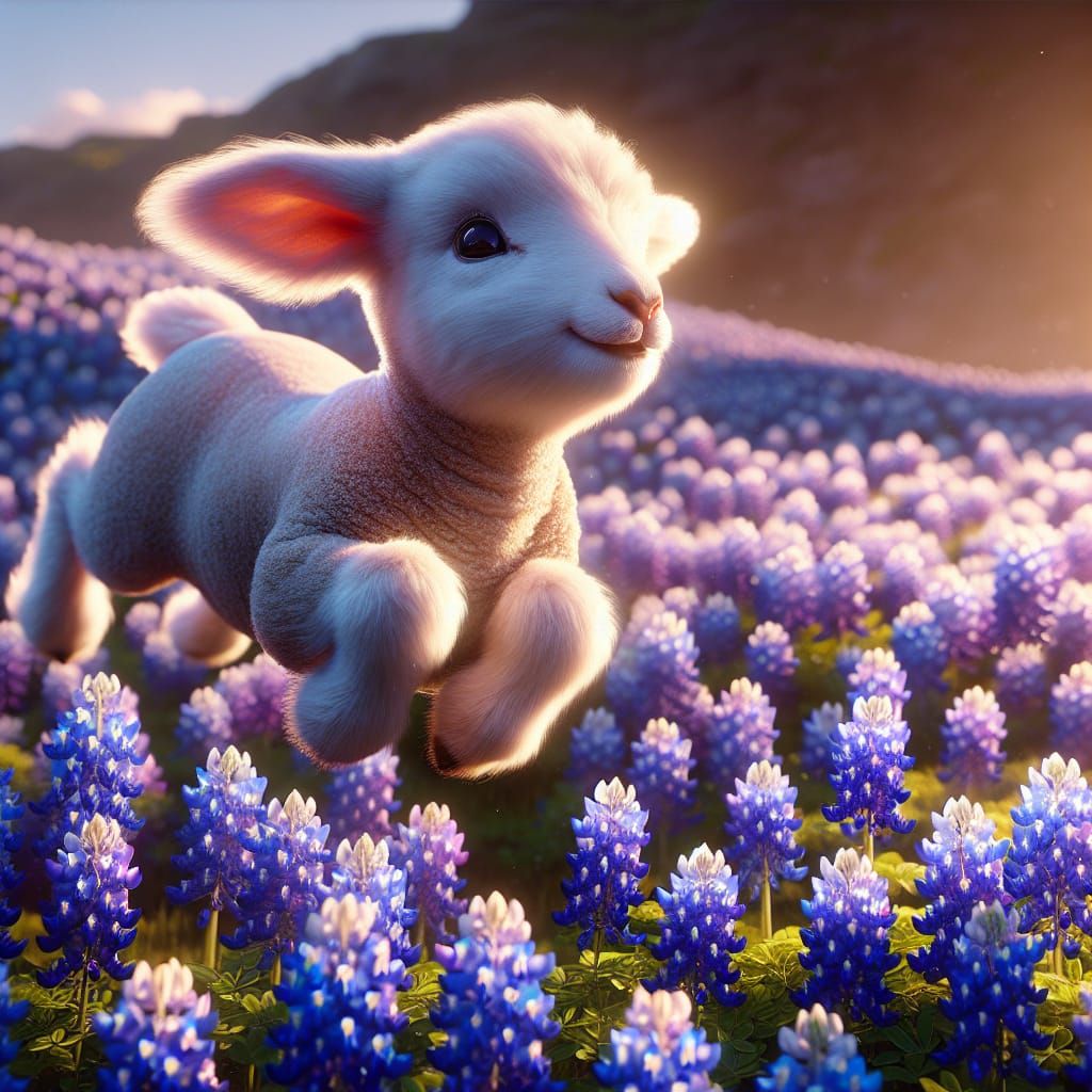 Cherubic Lamb's Joyful Meadow Leap in 8K
