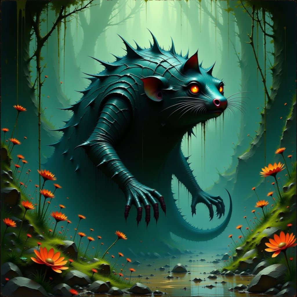 Ahuizotl: Aztec Myth's Water Opossum in Digital Art