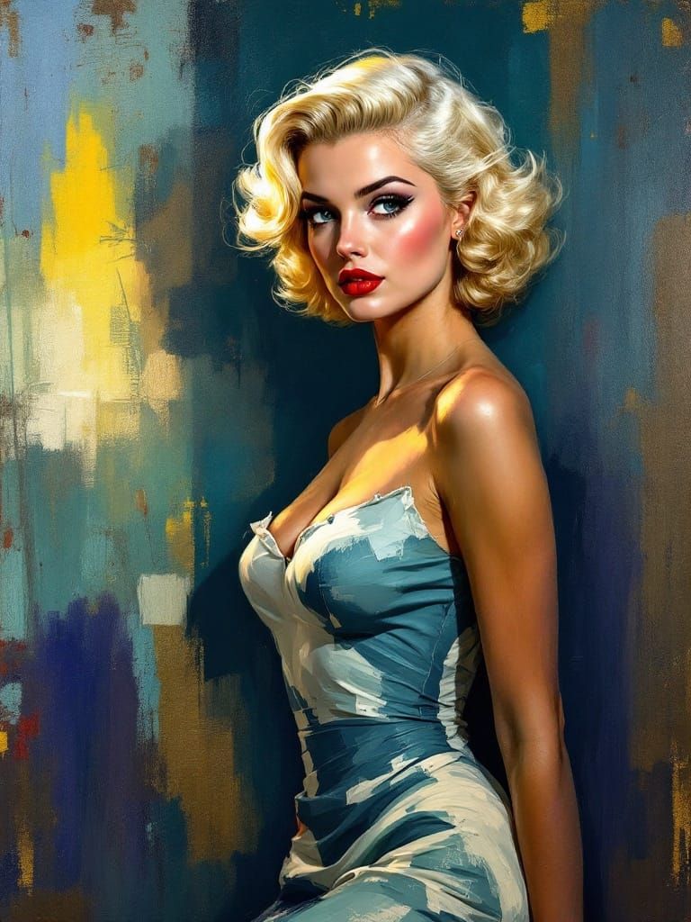Confident 1950s Pin-Up in Expressive Style