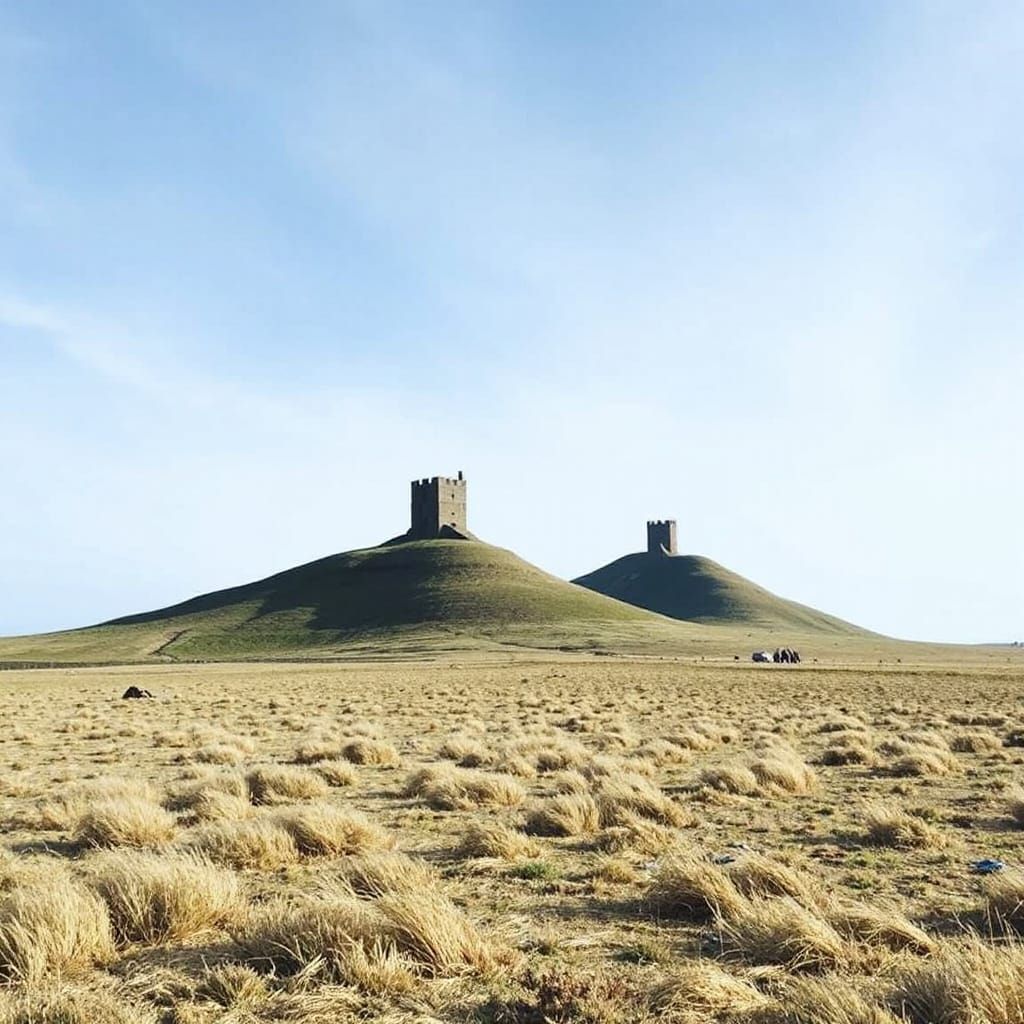 Two Dark Towers on Dry Hills
