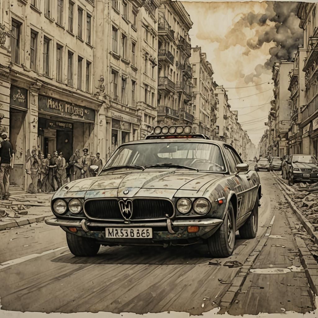 Zombie Apocalypse Maserati Rally Car, Cinematic Style