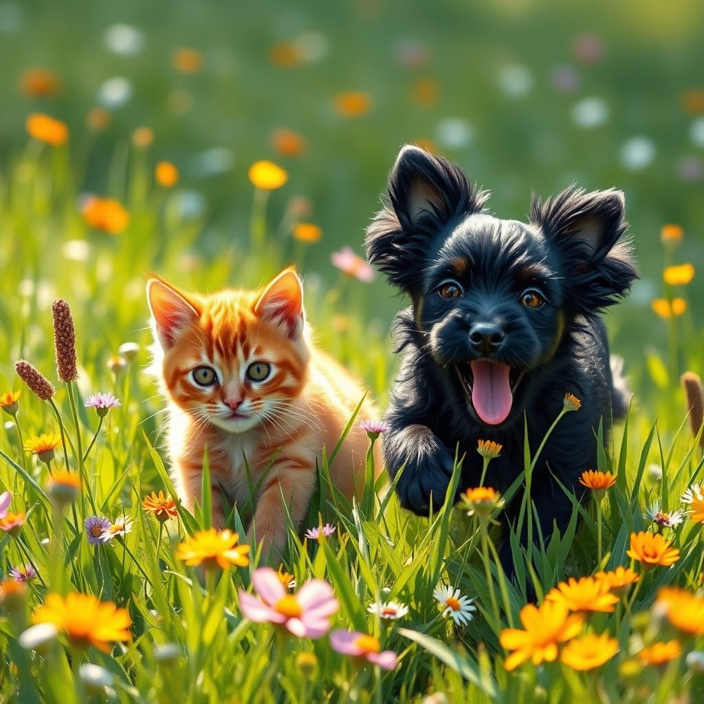 Vibrant Meadow Whimsy in the Style of Beatrix Potter