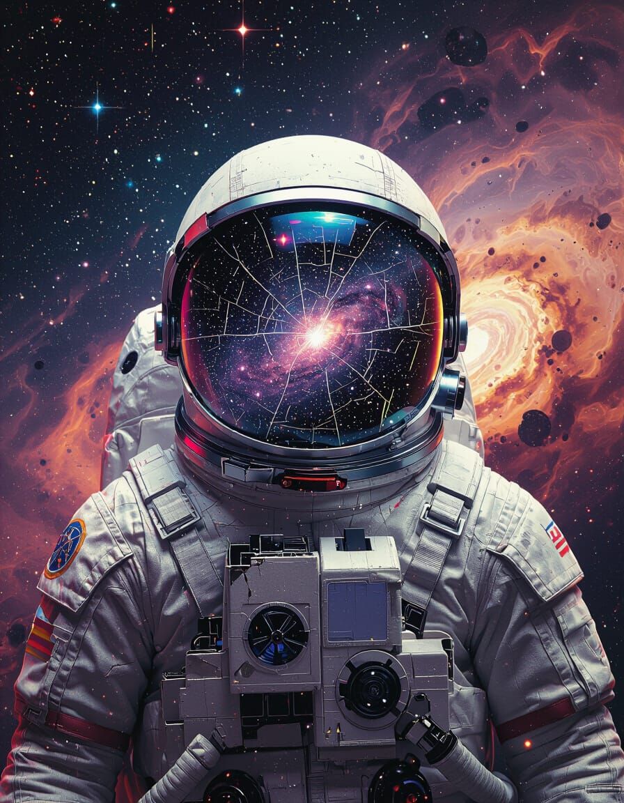 Astronaut's Cracked Reality: A Glitch Art Space Dream