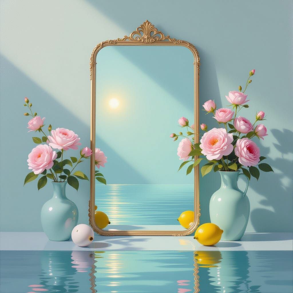 Ethereal Antique Mirror Painting with Pastel Gradients