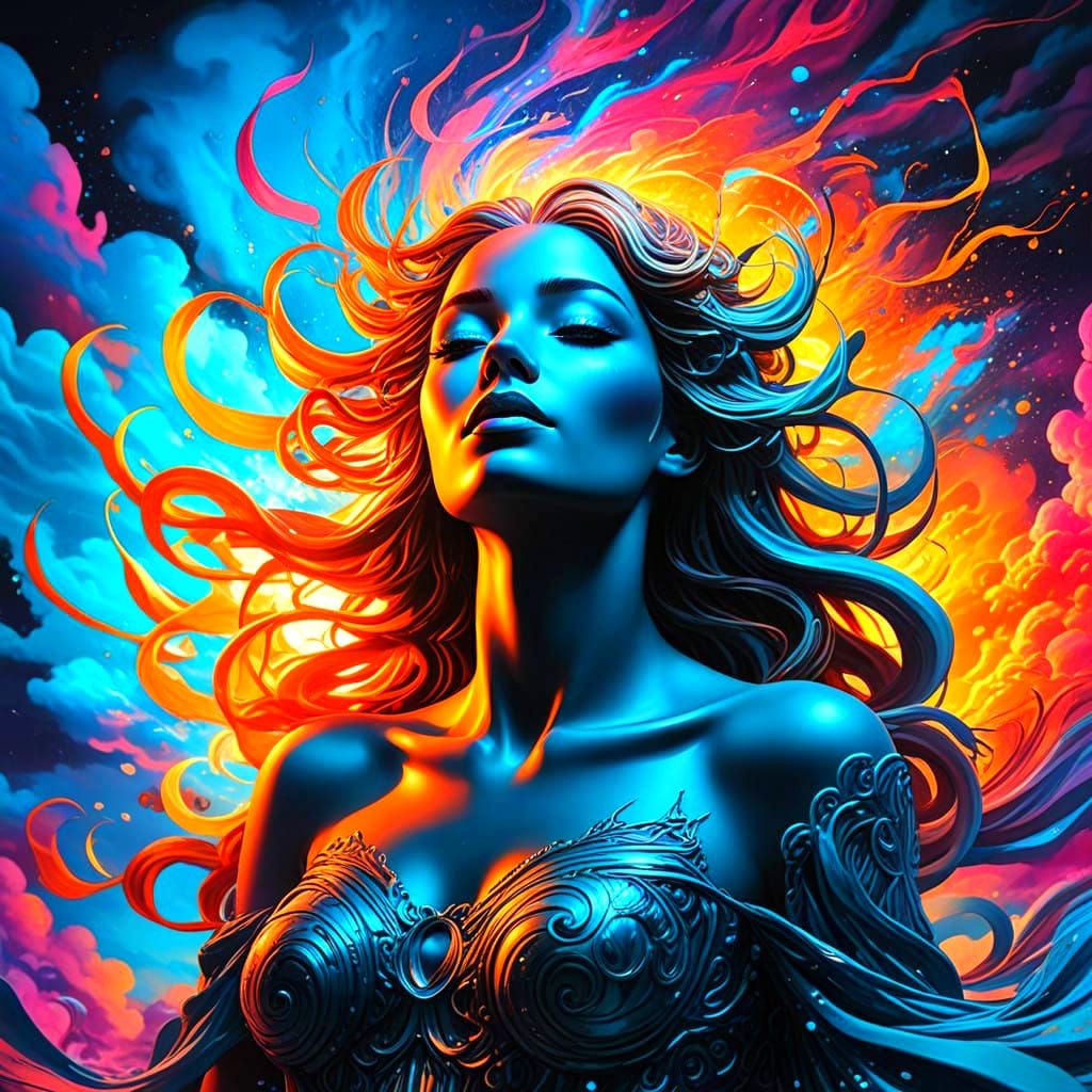 Goddess of Sunset Radiance in Vibrant Graffiti Style