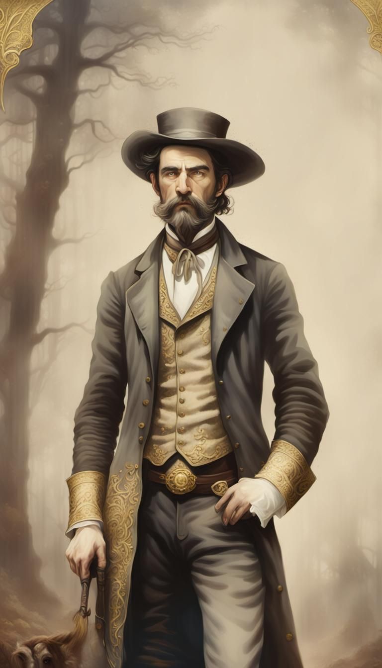 Cowboy in Ethereal Moonlit Forest: Dark Fantasy Art