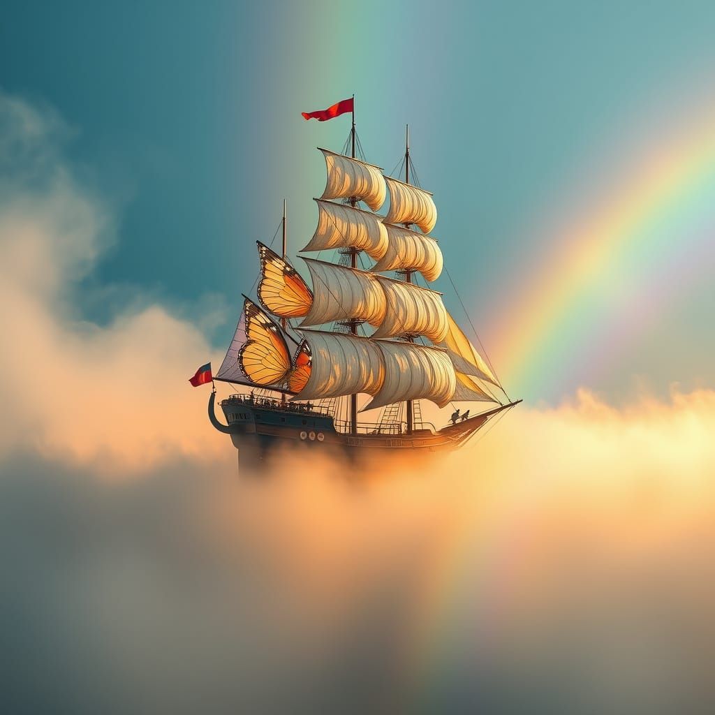 Butterfly Wing Ship on Rainbow Mist