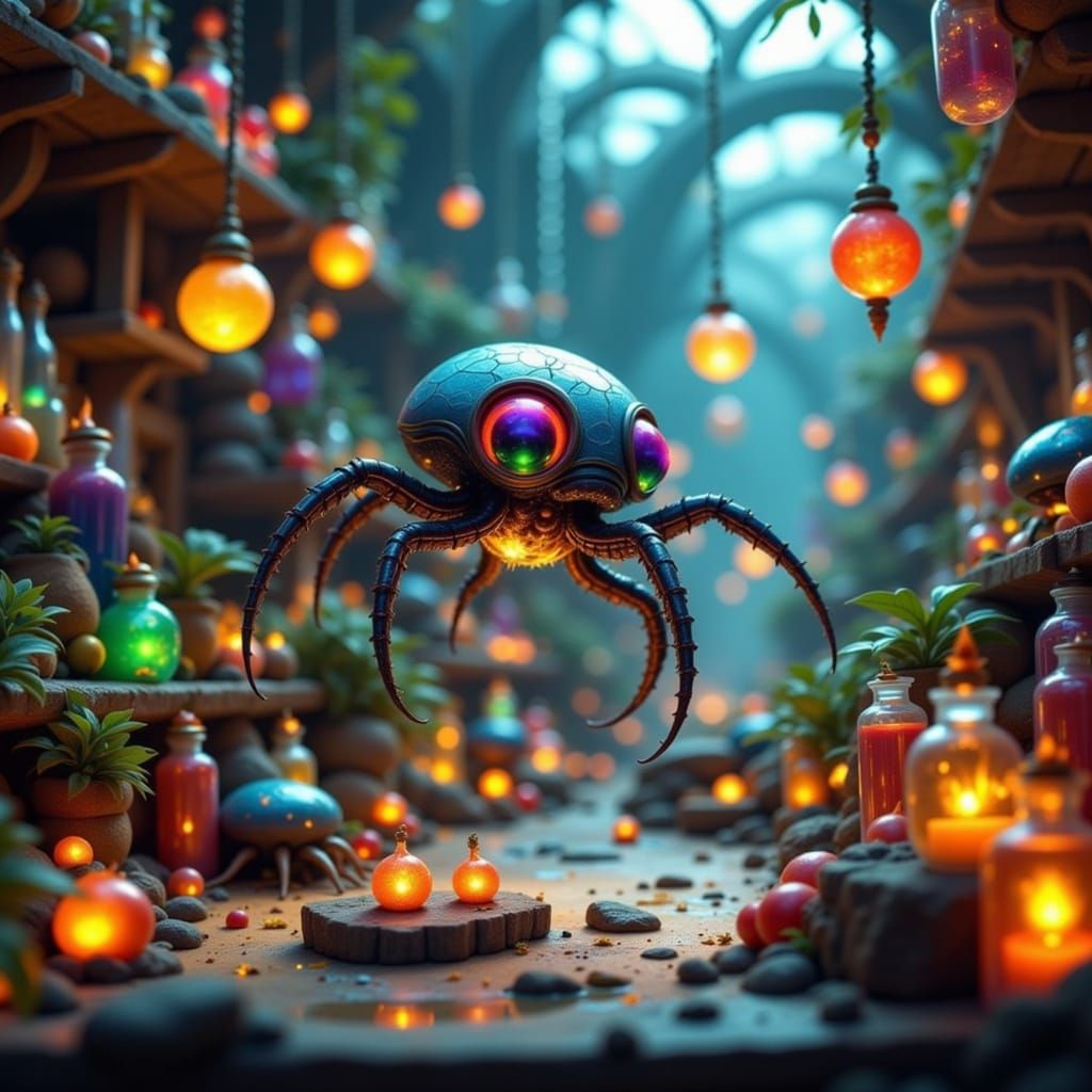 Spider-Octopi Play in Whimsical Potion Lab
