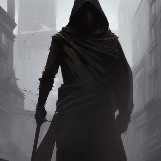 Hooded Figure in Dark Fantasy Art Nouveau Style