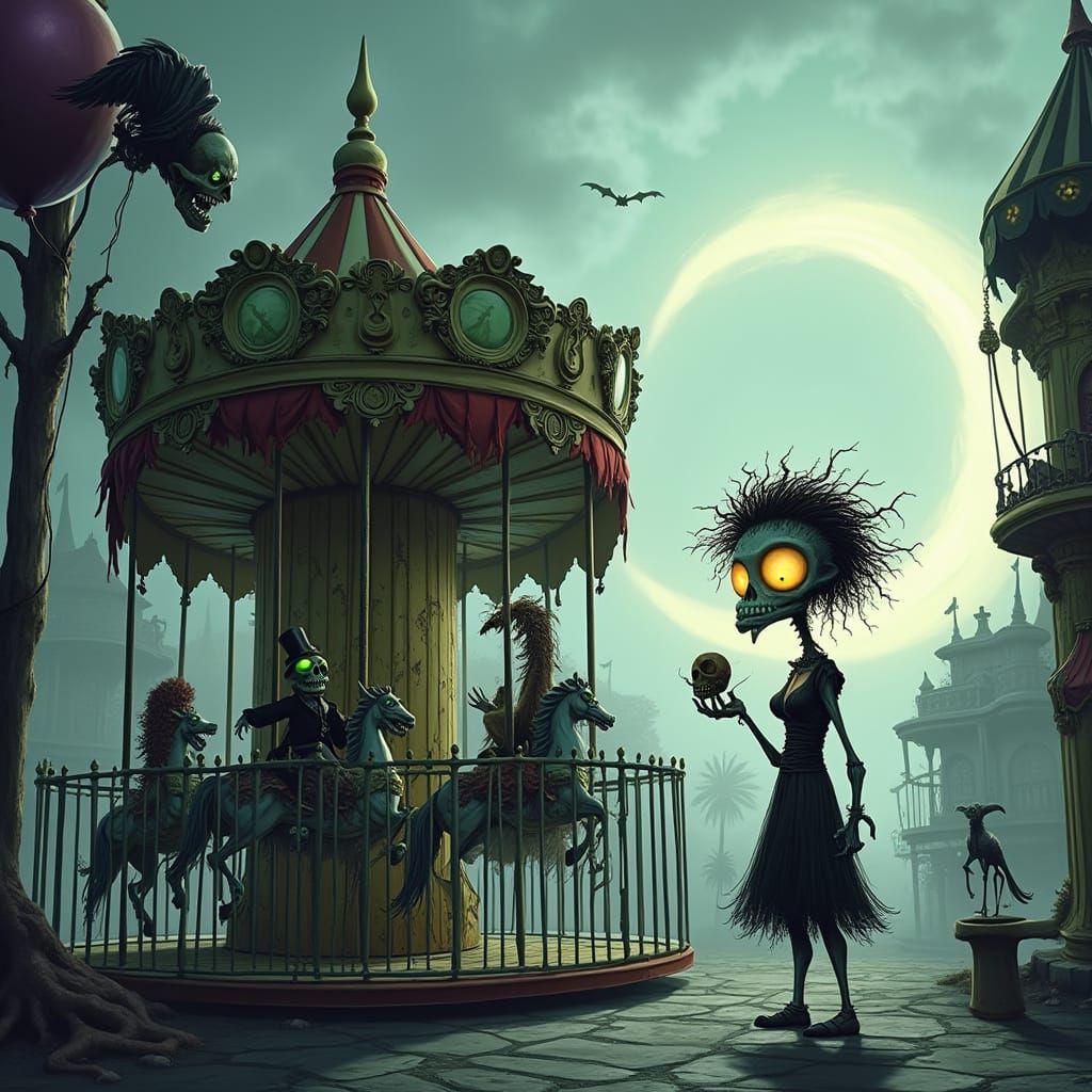 Haunted Carousel in Gothic Whimsical Style