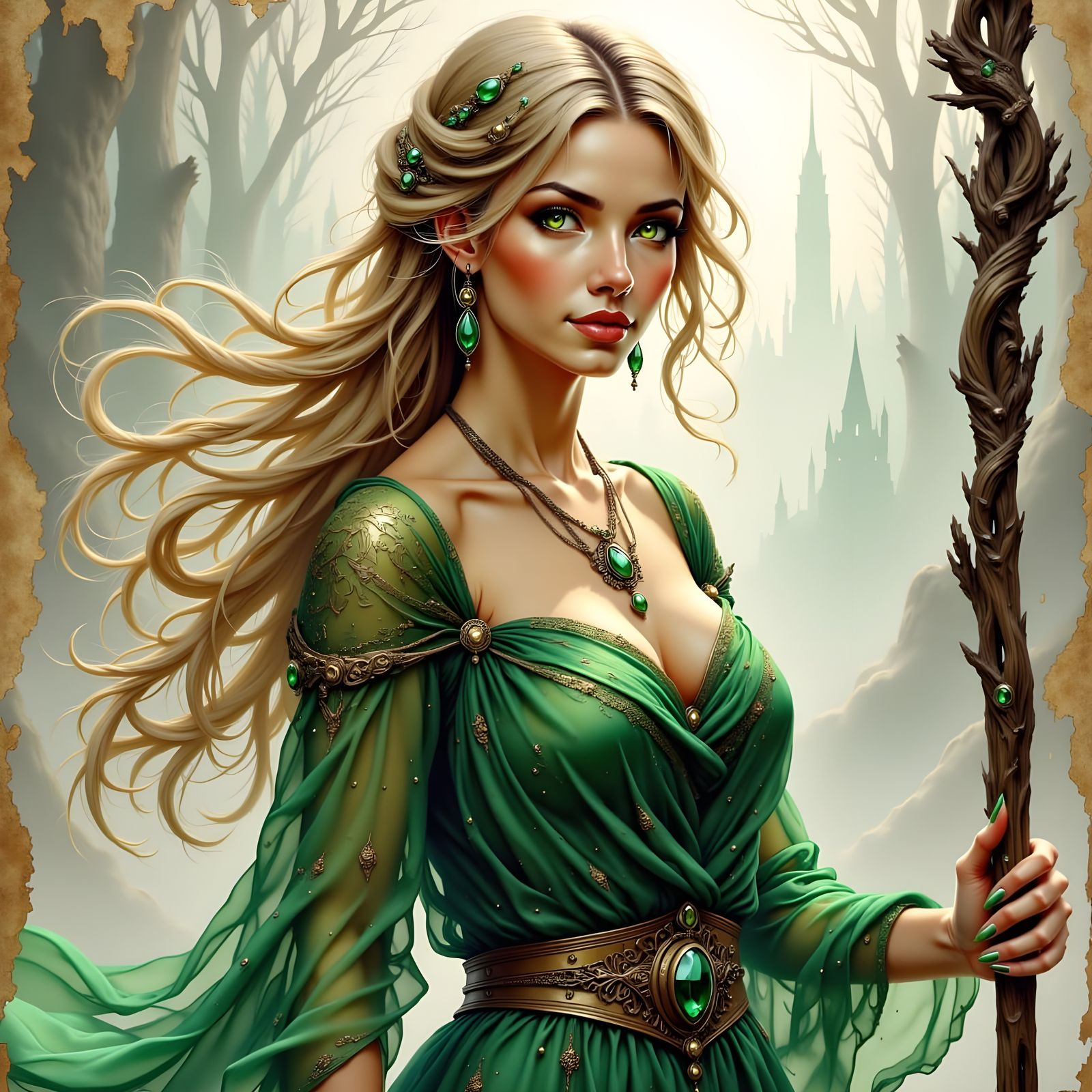 Norse Goddess of Beauty in a Smoky Watercolor Landscape