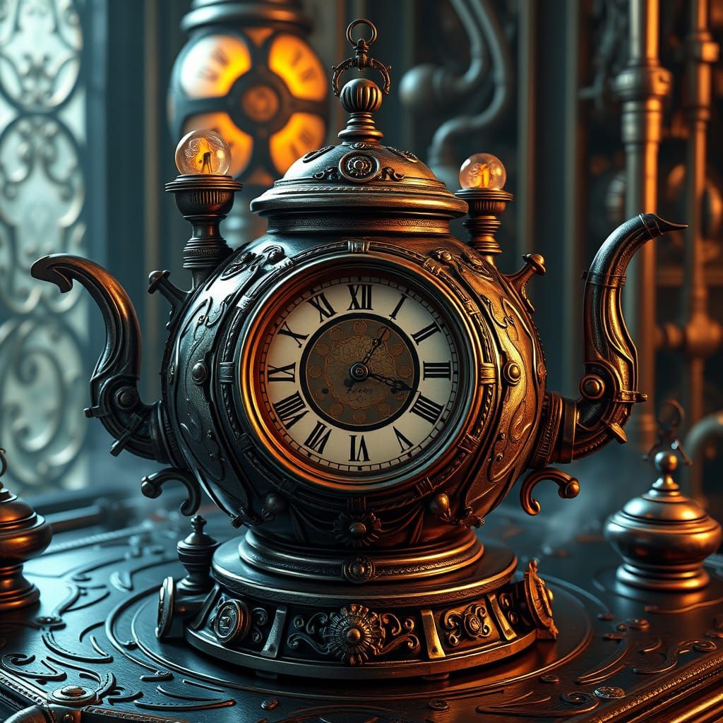Art Nouveau Teapot Clock Concept Art