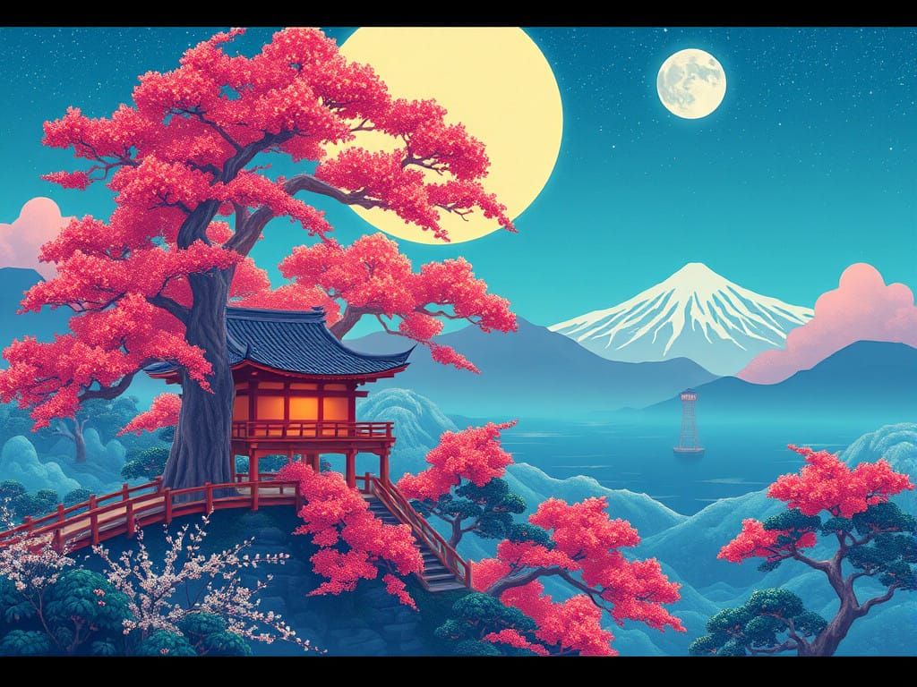 Ukiyo-E Inspired Pixel Art of Azure Loving Magnate