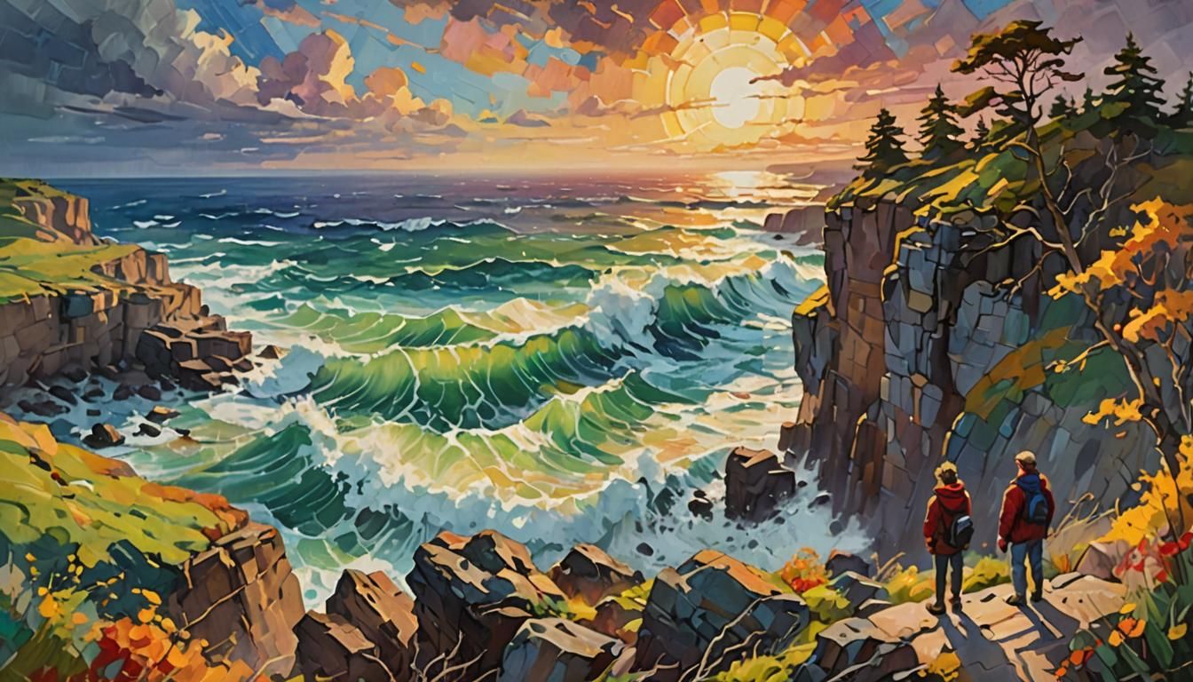 Impressionist Coastline with Turbulent Sea