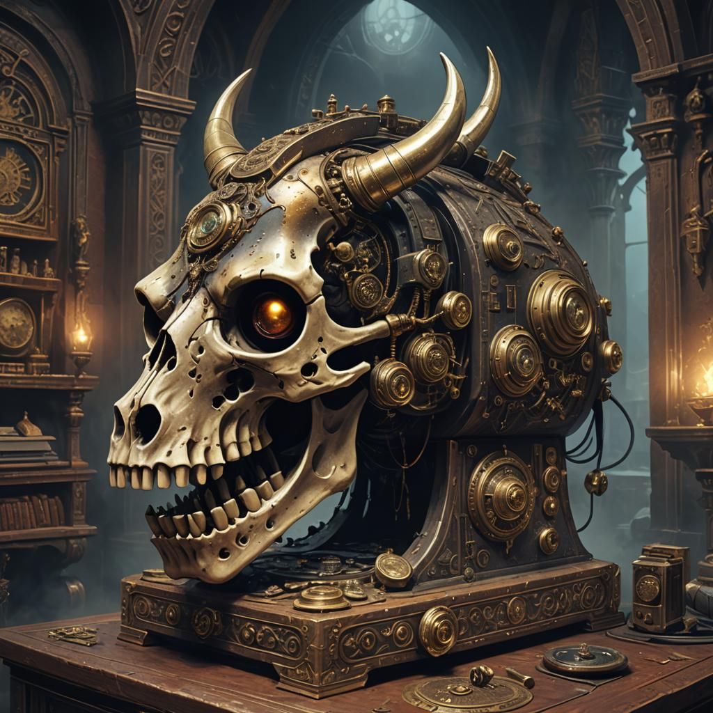 Sci-Fi Horse Skull Radio on Ancient Console