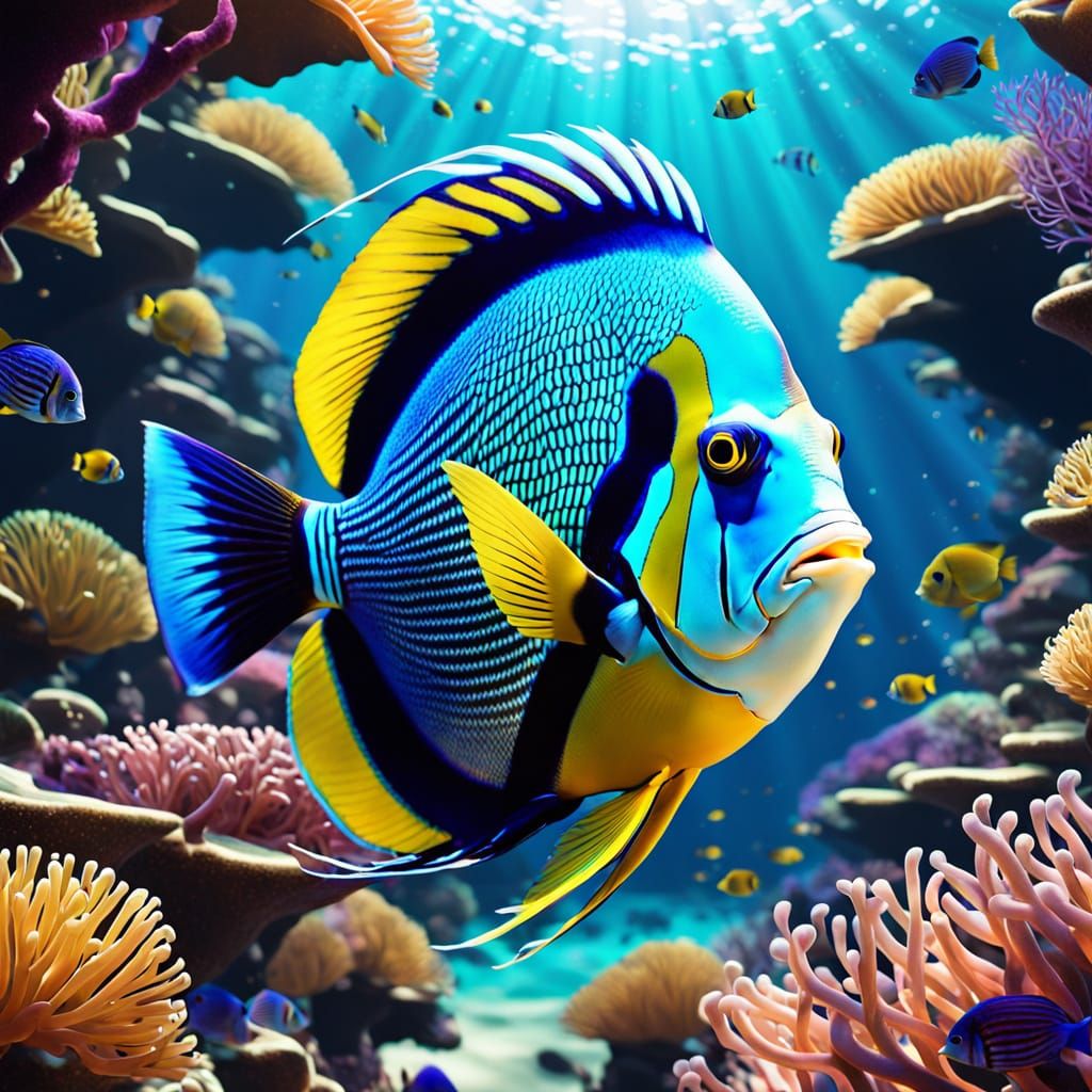 Cartoon Emperor Angelfish in a Tropical Reef