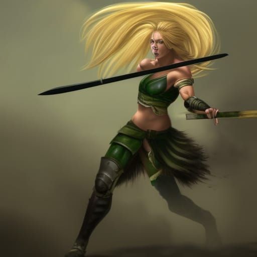 Fiery Female Warrior in Battle Stance