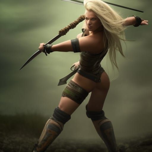Warrior Maiden Charging into Battle