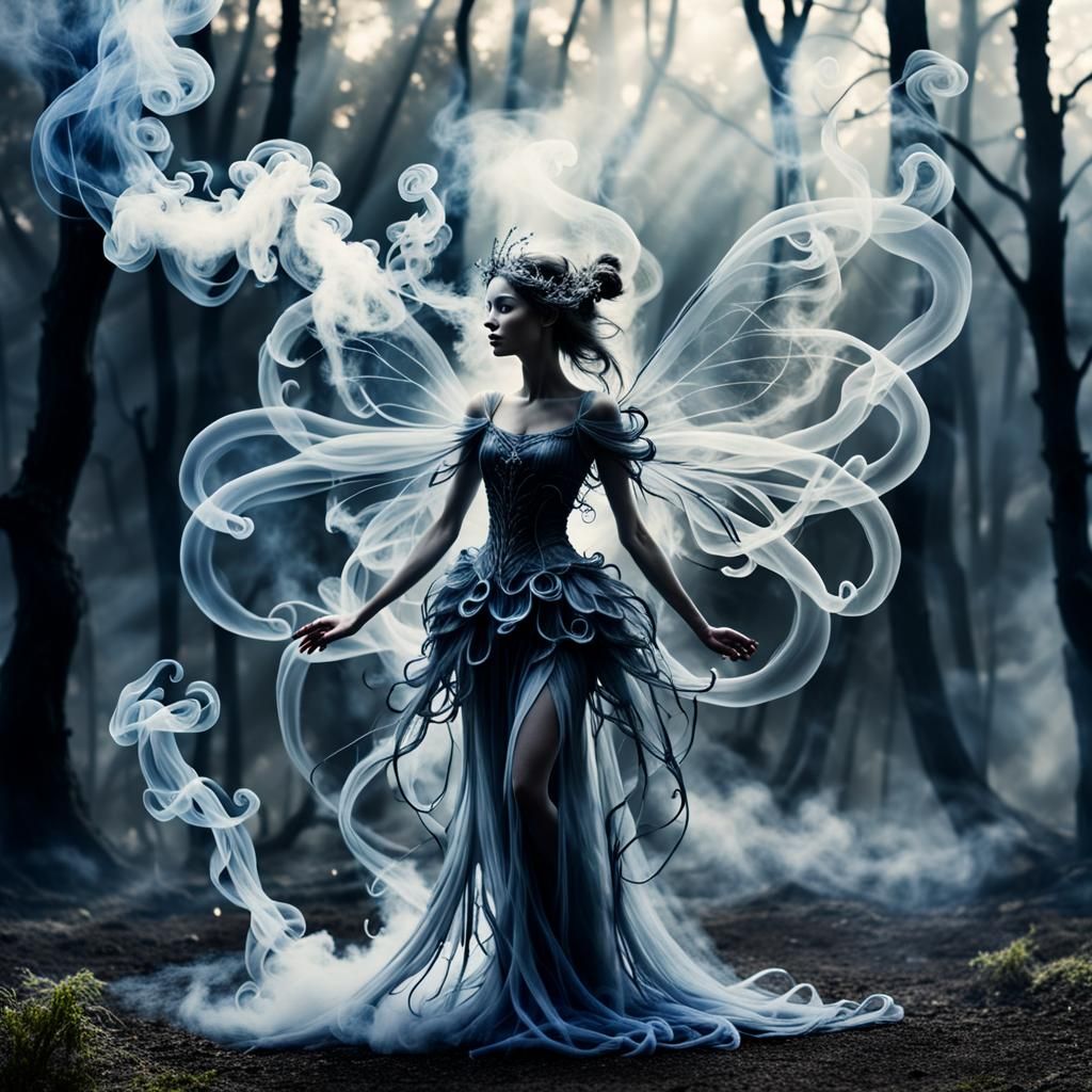 Ethereal Smoke Fairy Ascending to the Sky