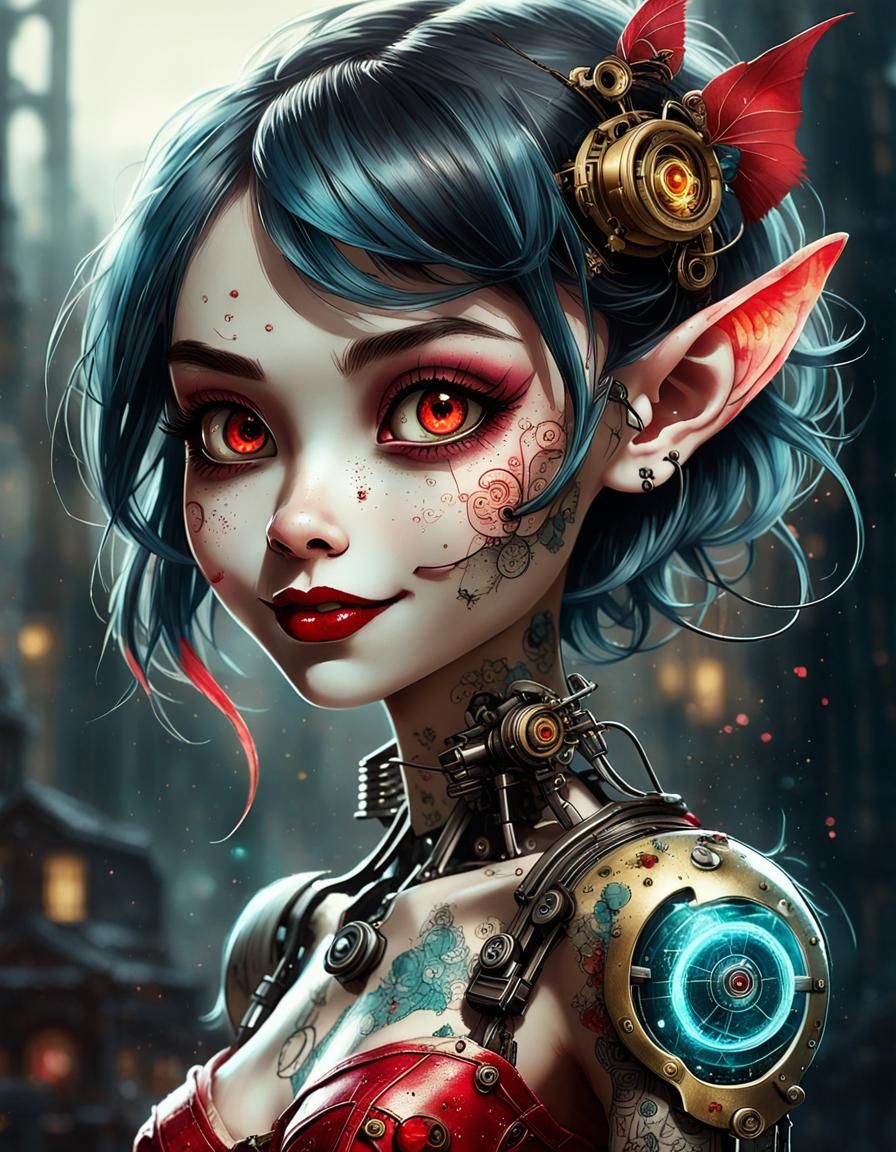 Kawaii Goblin with Bioluminescent Wings as Digital Art