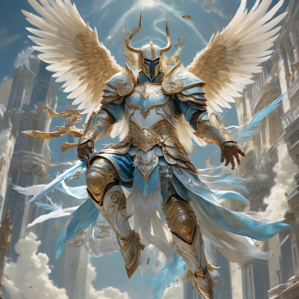 Angelic Paladin in Golden Armor with Sword
