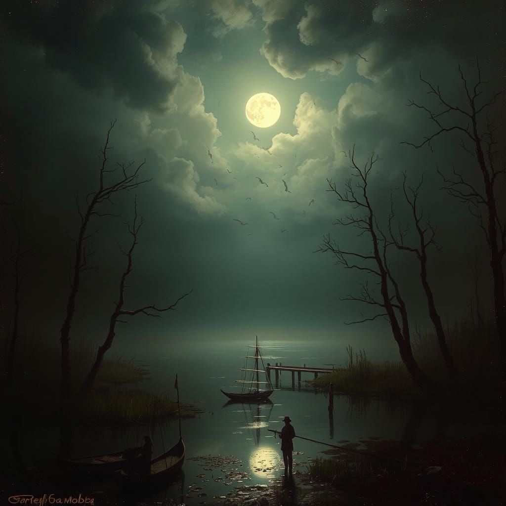 Moonlit Bayou in Atmospheric Romanticism Style