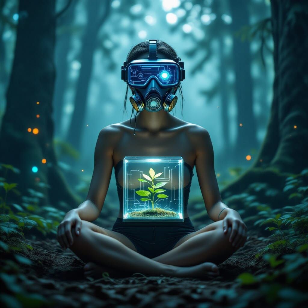 Hyperrealistic Portrait of AI-Infused Figure in Surreal Fore...