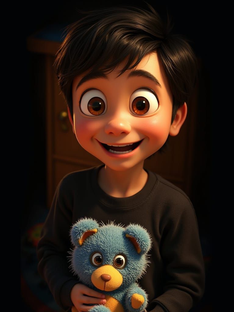 Toddler Plays with Teddy Bear: Pixar Animation