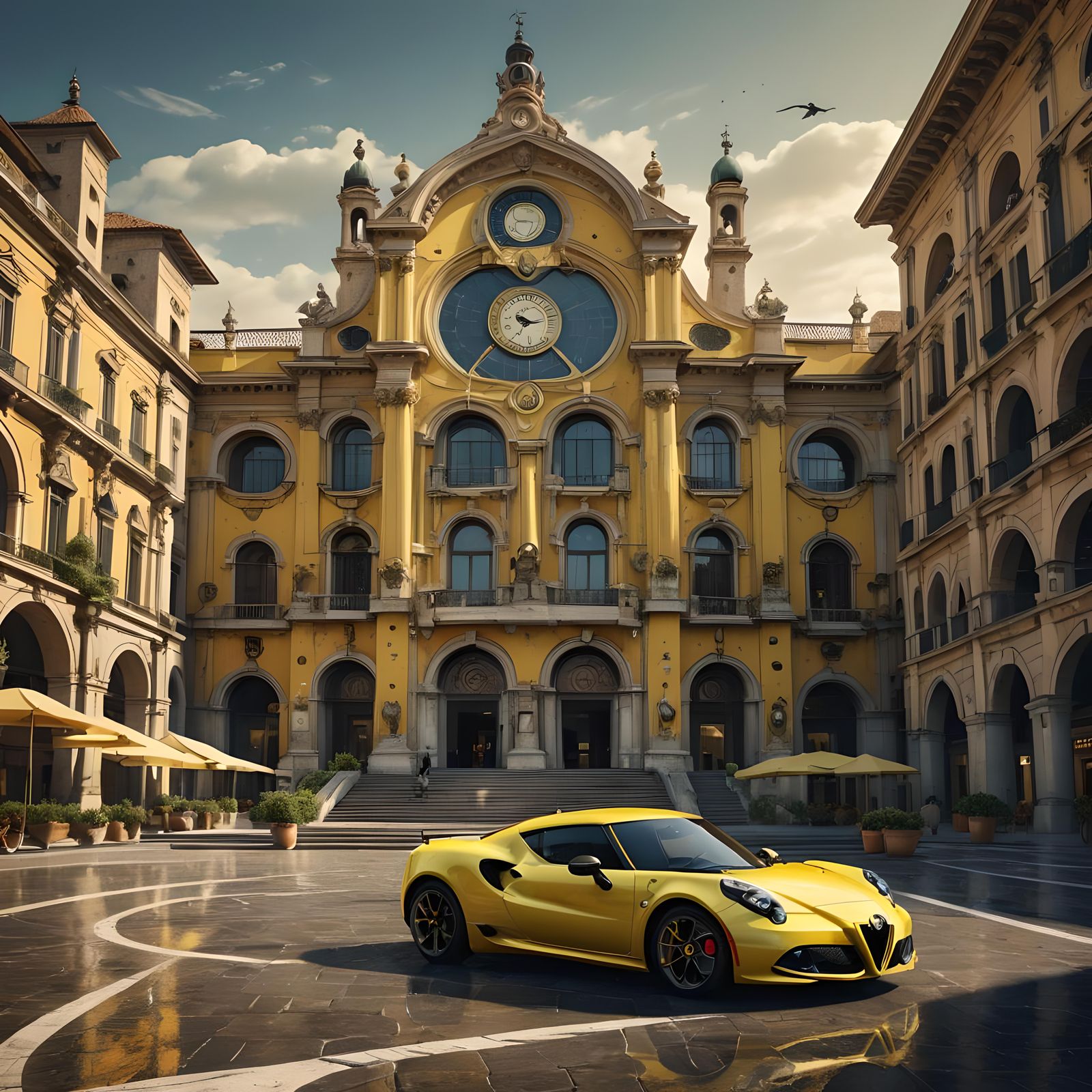 Futuristic Yellow Alfa Romeo 4C in Italy