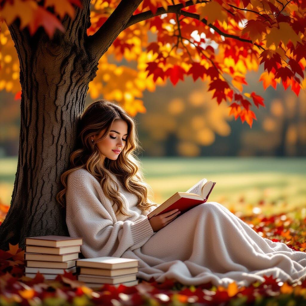 Girl Dreaming Under Autumn Tree Portrait