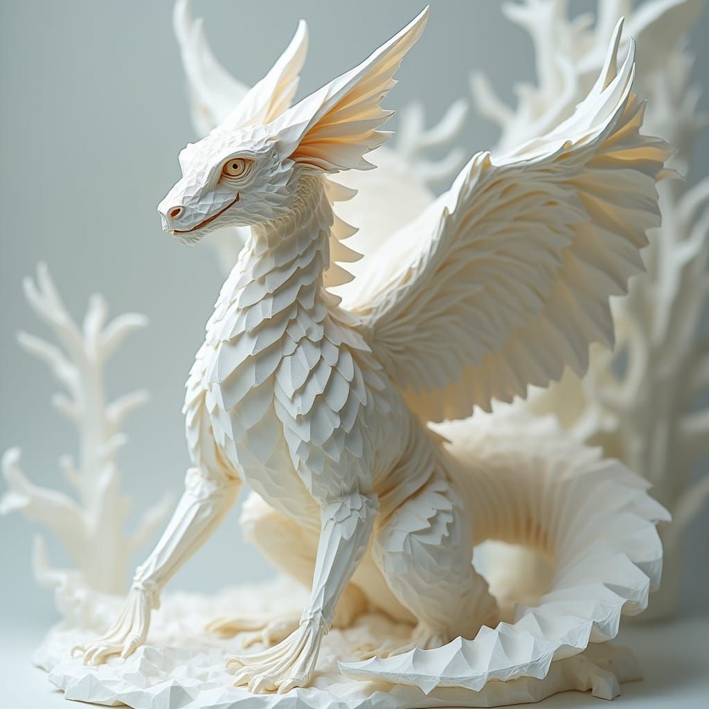 Dreamlike Origami Creature Blurs into Surroundings