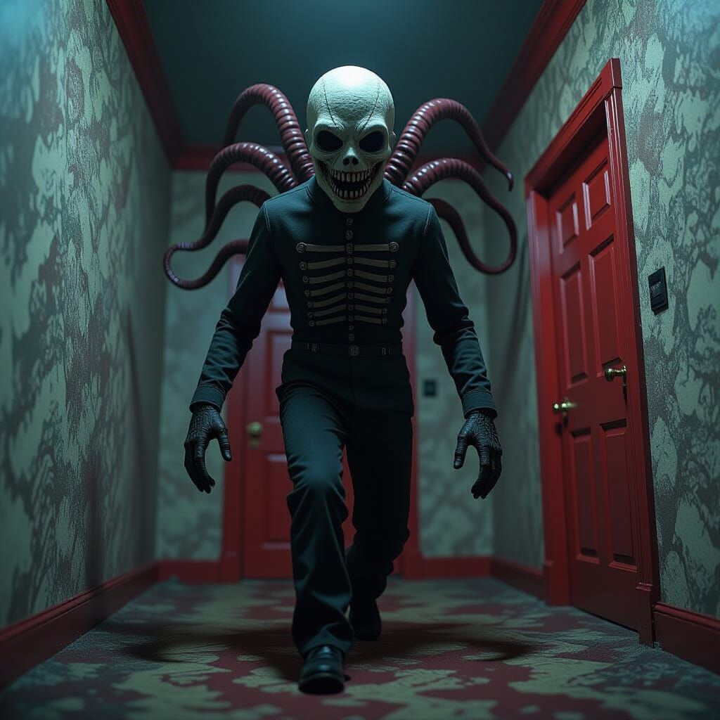 Eerie Horror Creature in Pulsing Bedroom