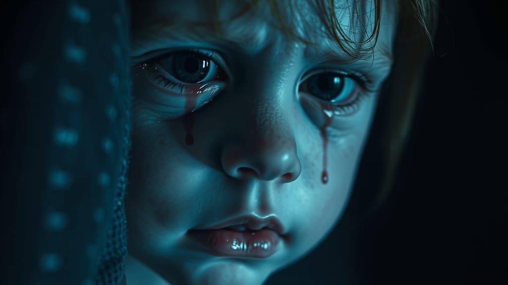 Ghost Child's Face: Cinematic Horror in Darkness