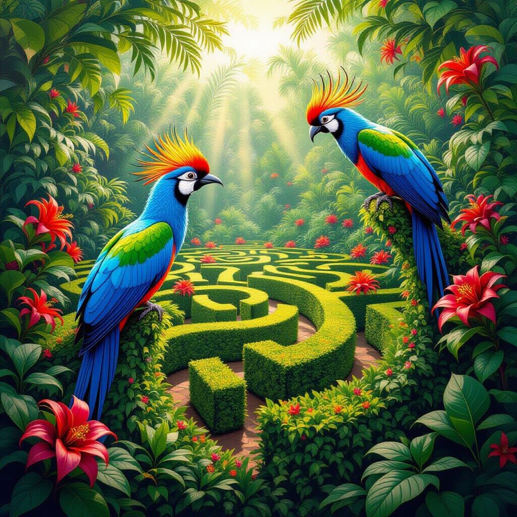 Hyperrealistic Birds of Paradise Hedge Maze