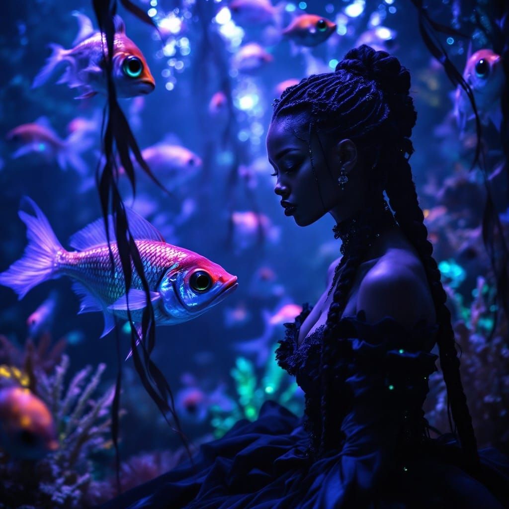 <lora:Abstract Reality:1.0> Black woman surrounded big eyed ...