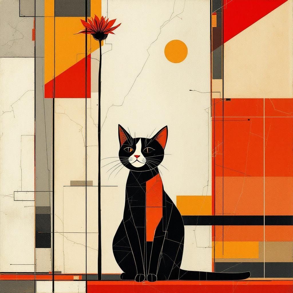 Cat and Flower in Cubist Style