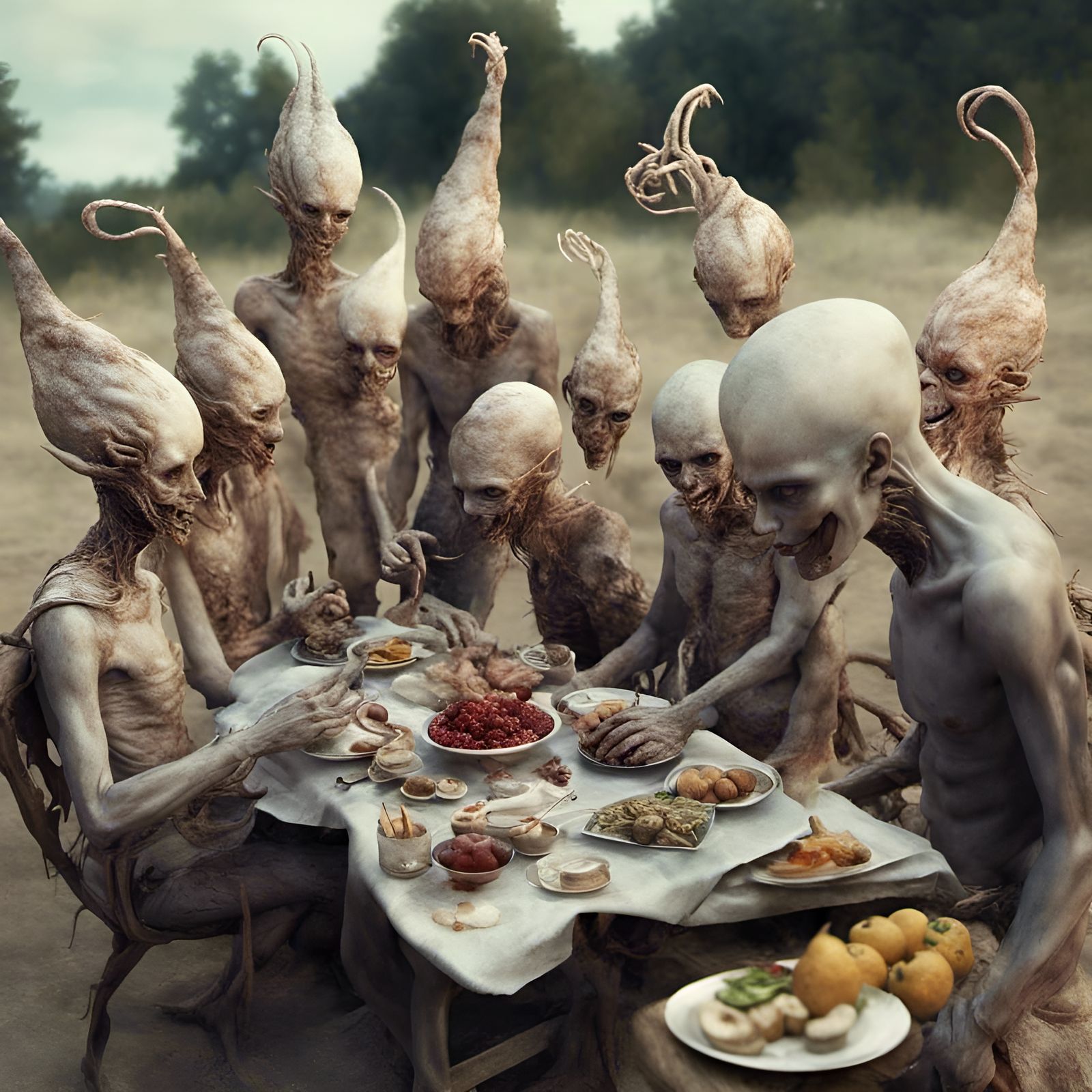 Dreamlike Alien Feast in Hyperrealistic Detail