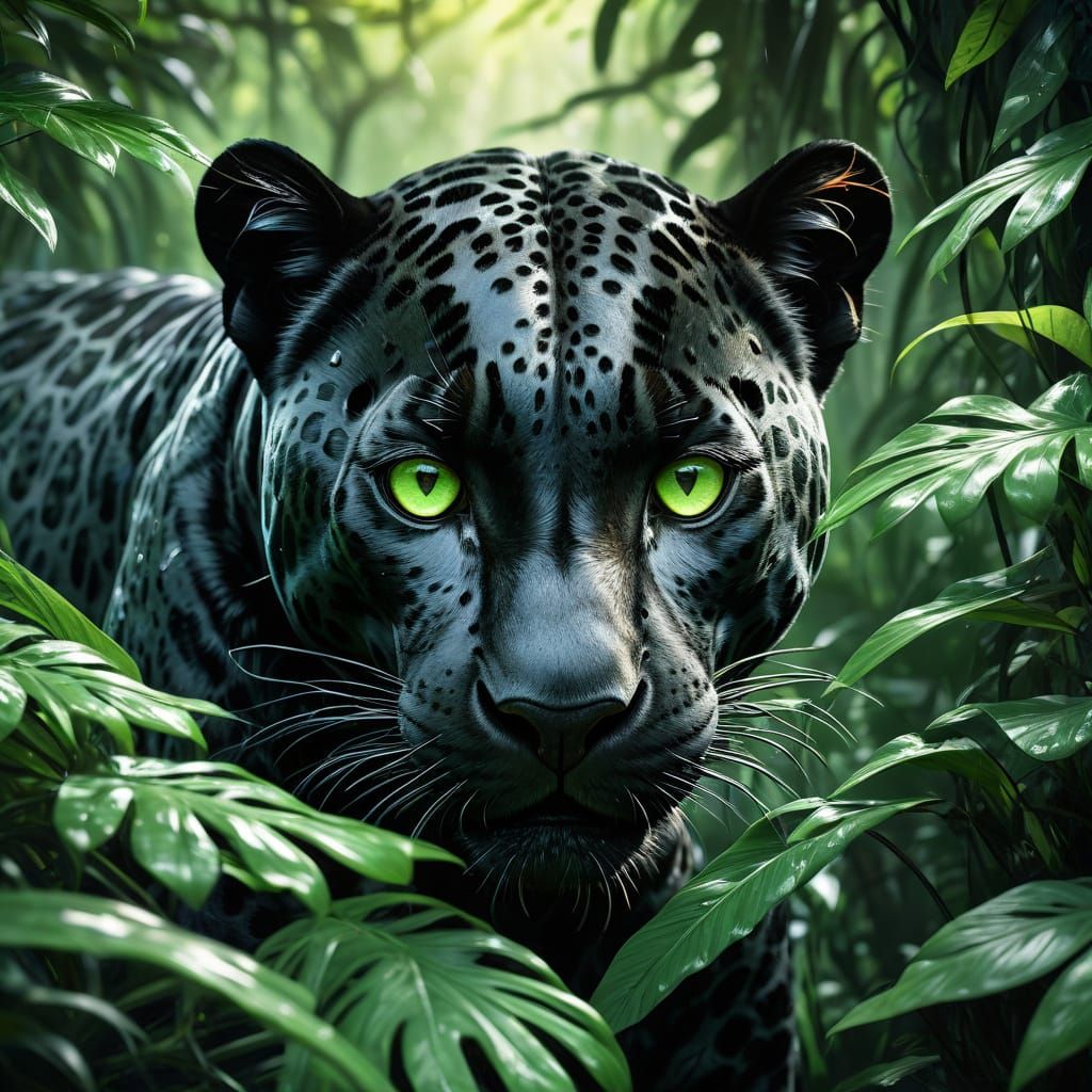 Hyperrealistic Black Jaguar Emerges from Volumetric Shadows