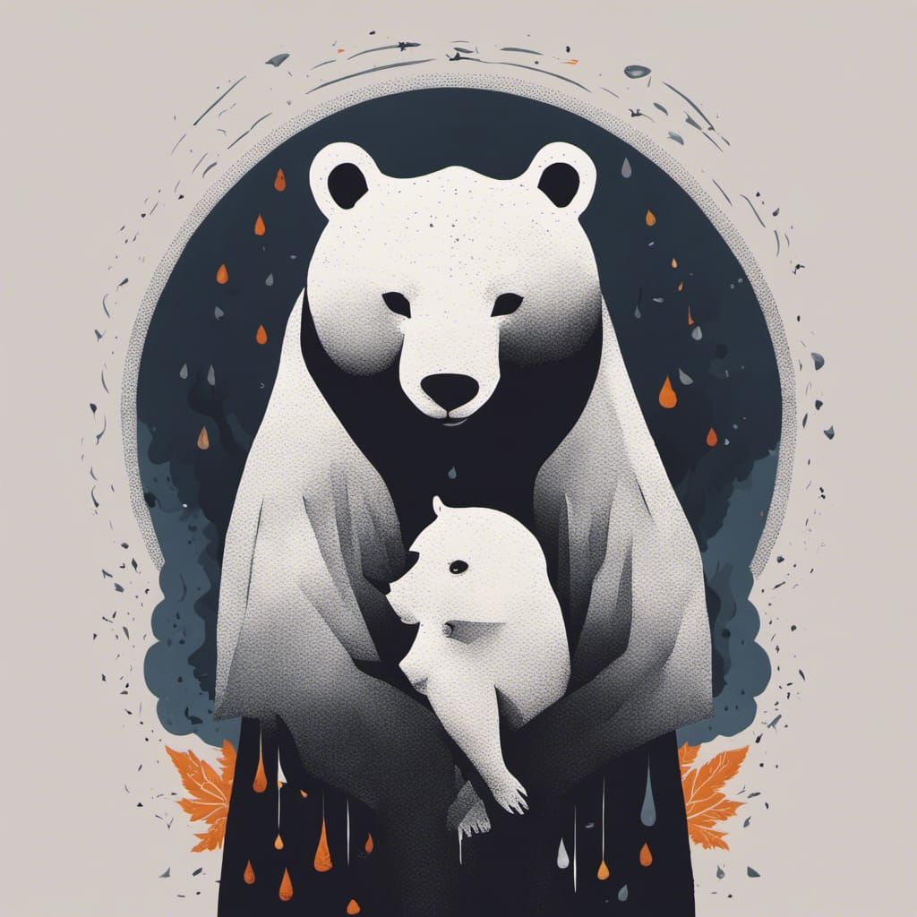 Bear Hug Silhouette with Young Witch, Studio Photo