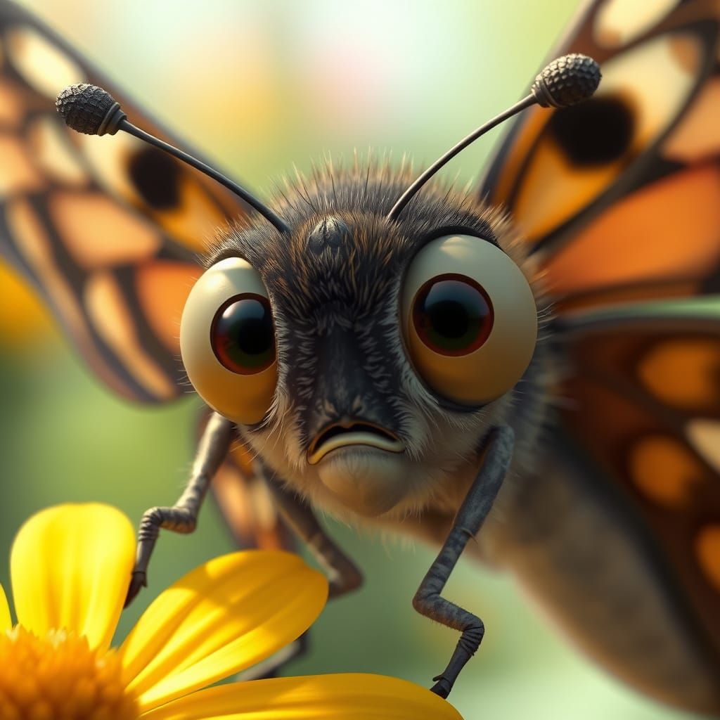 Confused Butterfly Deciding on Flower, Artstation Concept