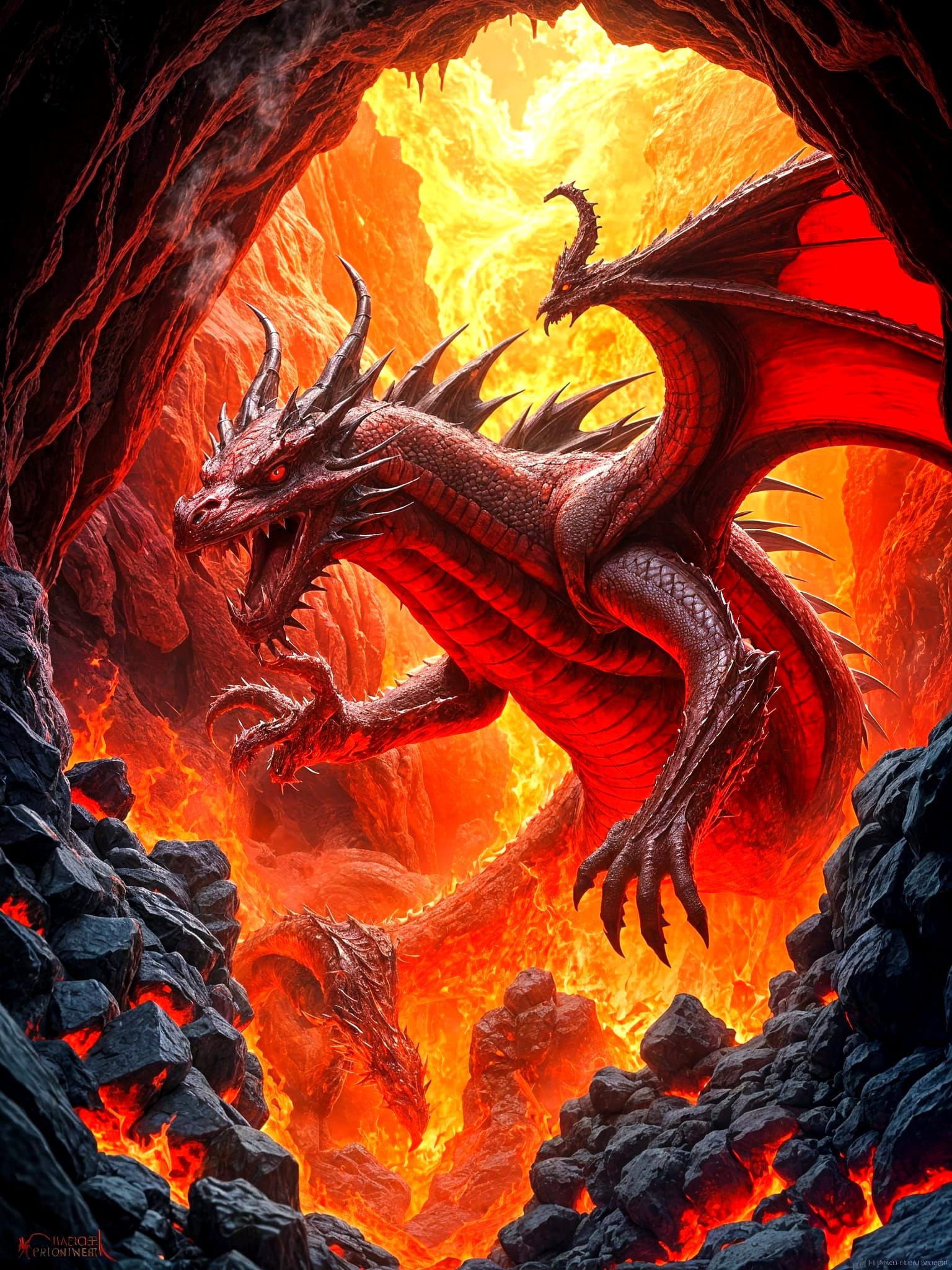 Fiery Lava Dragon Unleashes Inferno in Hidden Earthly Cavern