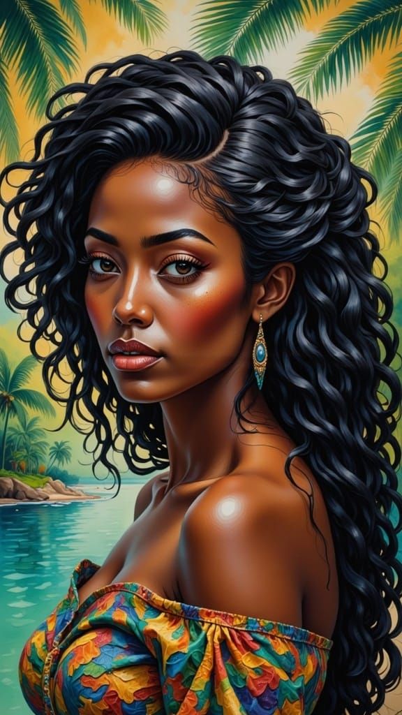 Caribbean Woman Portrait in Expressive Artistic Style