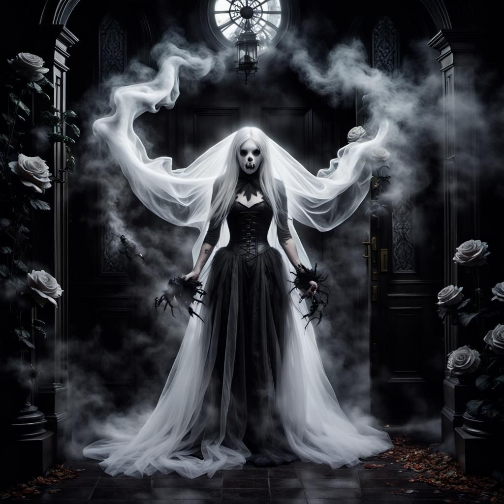 Steampunk Ghost Bride with Black Roses