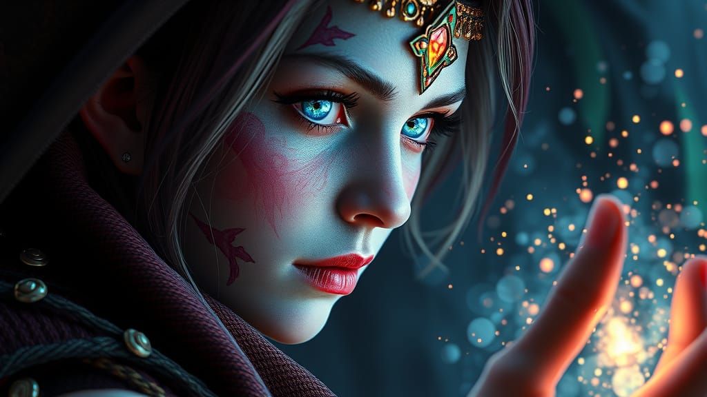 Mystical Sorceress Aglow in Hyperrealistic Splash Art