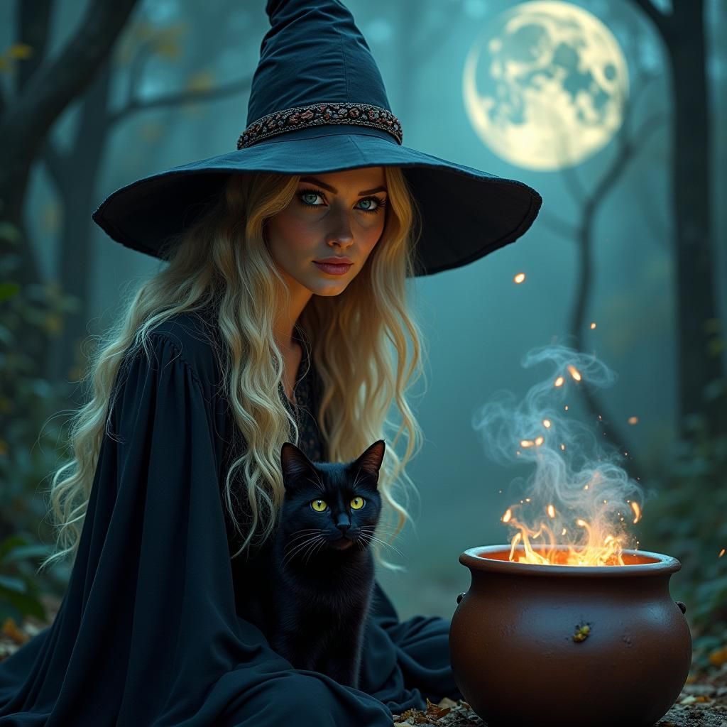 Halloween Witch in Fairytale Forest Digital Painting