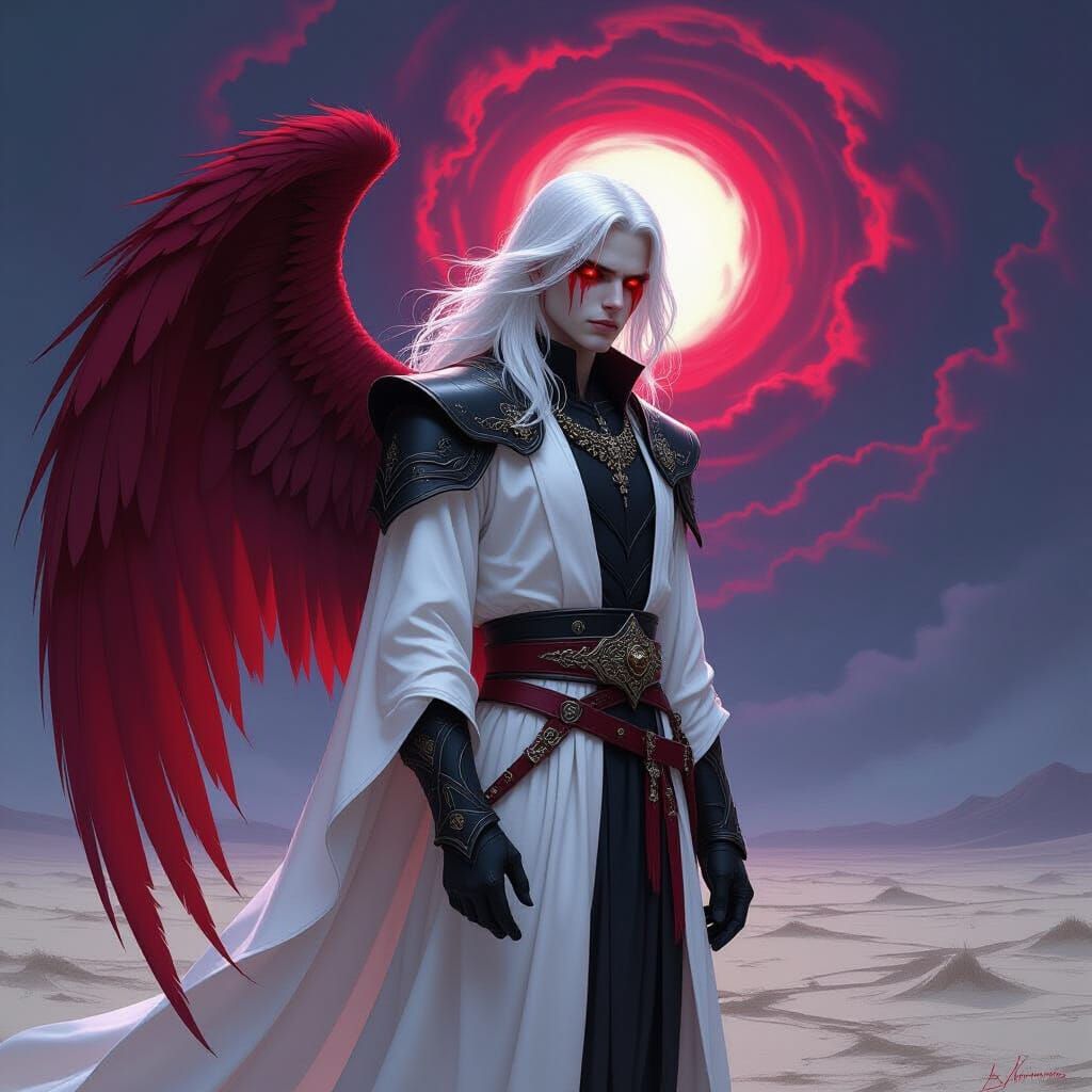 Majestic Androgyne on Windswept Plain in Mystical Realism